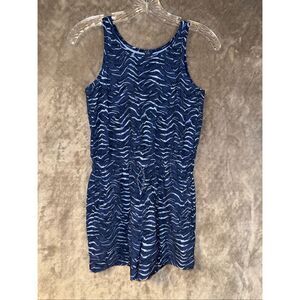 Athleta Girl Blue Animal Print Romper Girls L/12 Zipper Pockets #774